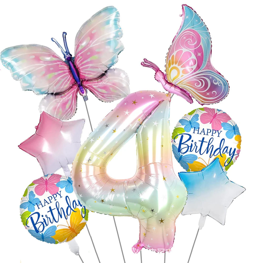 Ballon Chiffre Arc-en-ciel Papillon Original