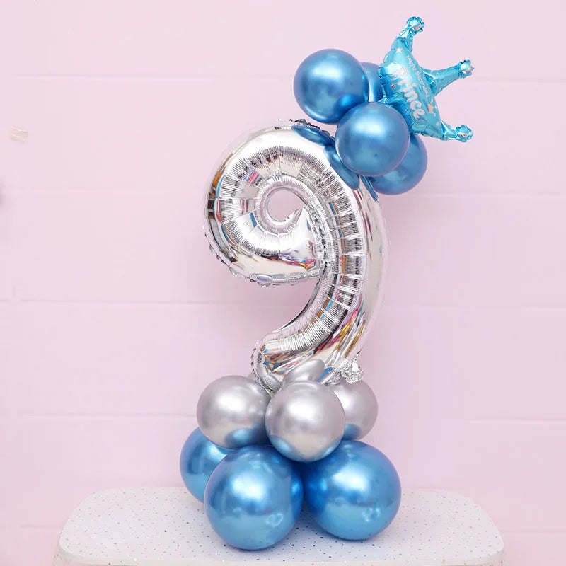 Ballon Chiffre Couronné Bleu Argenté Classe