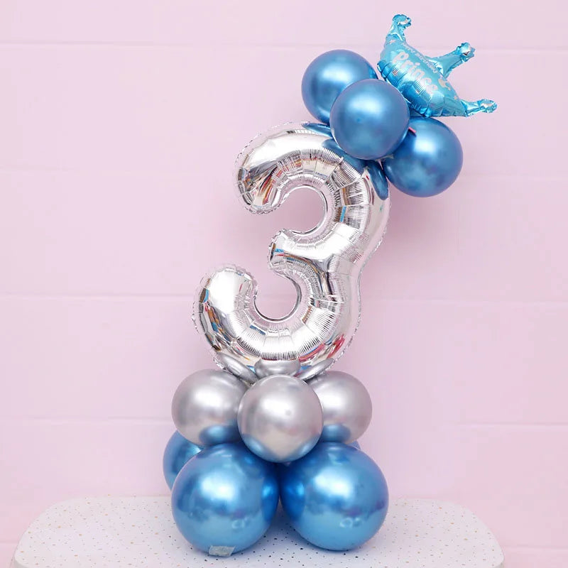 Ballon Chiffre Couronné Bleu Argenté Pratique
