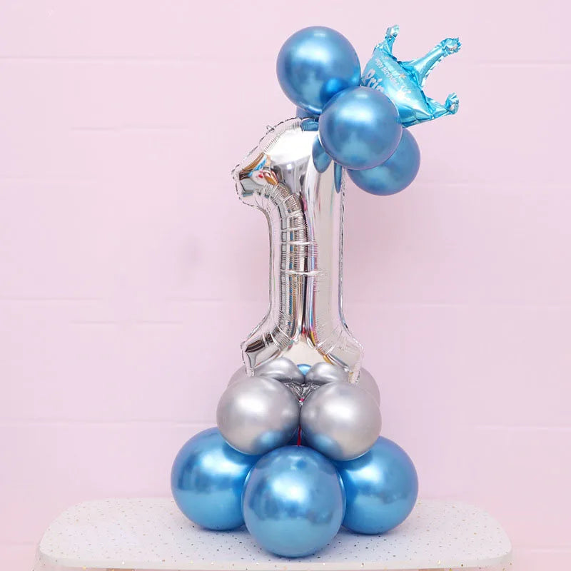 Ballon Chiffre Couronné Bleu Argenté Unique