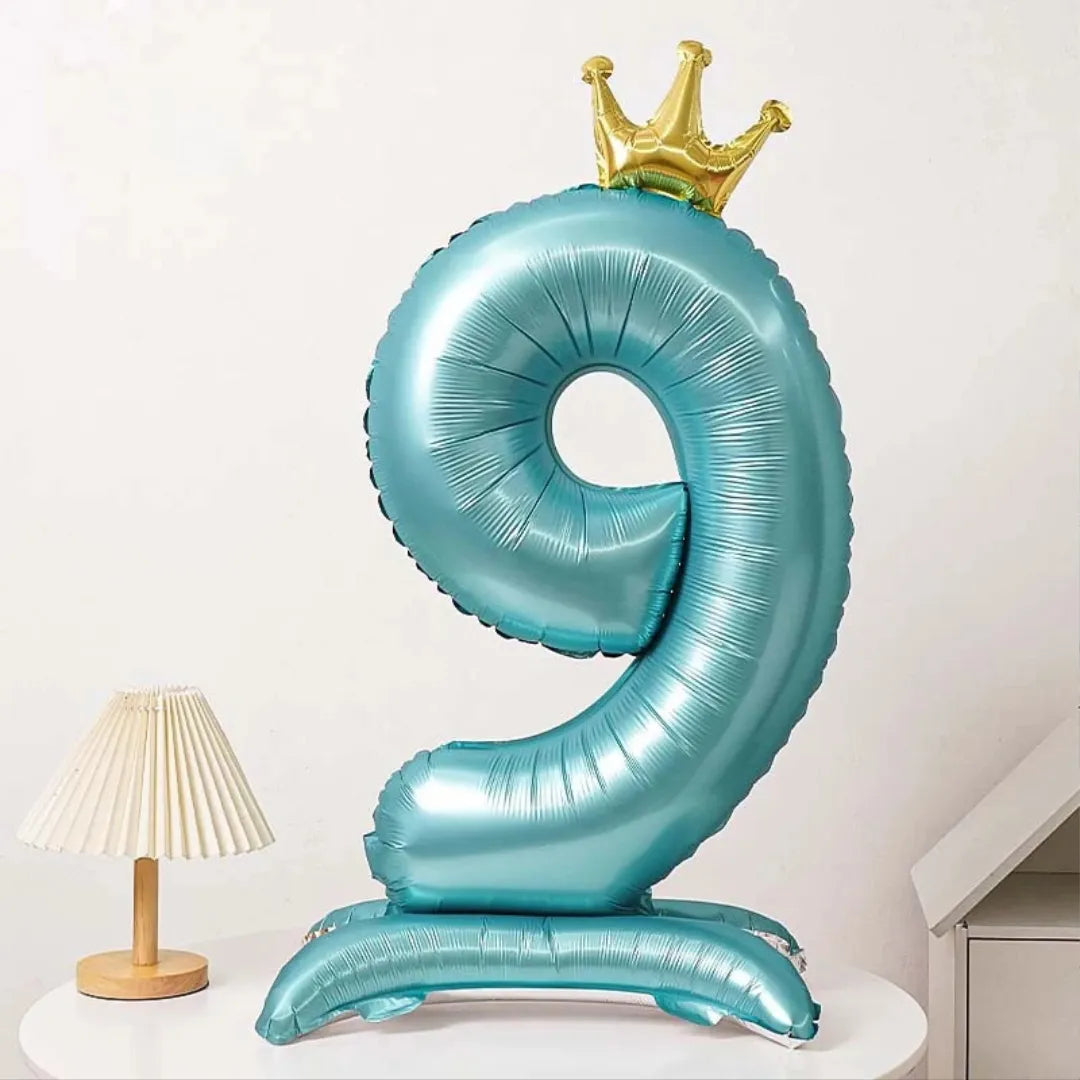 Ballon Chiffre XXL Bleu à Couronne 9