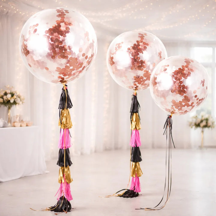 Ballon Géant Transparent à Confettis Rose Gold