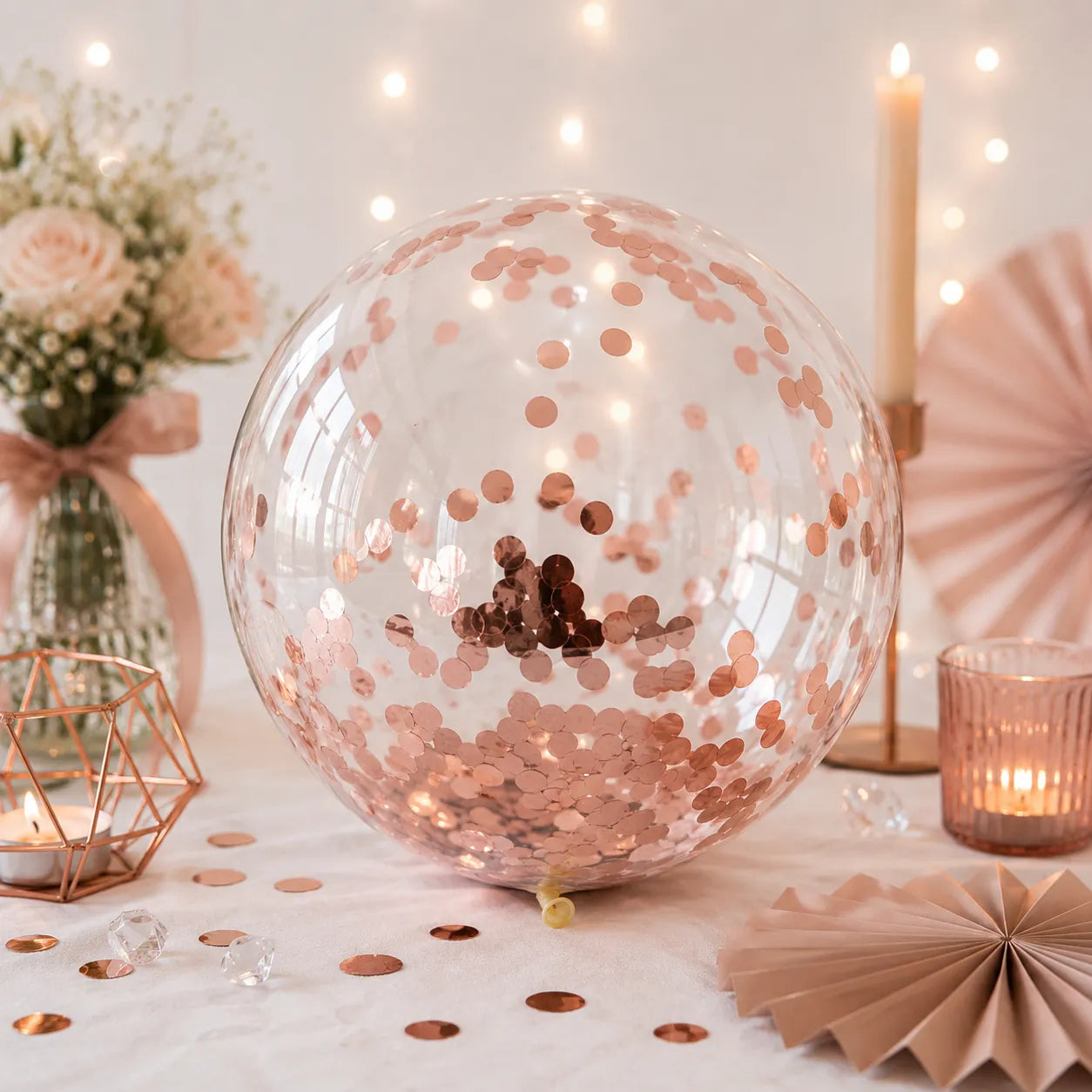 Ballon Géant Transparent à Confettis Rose Gold Original