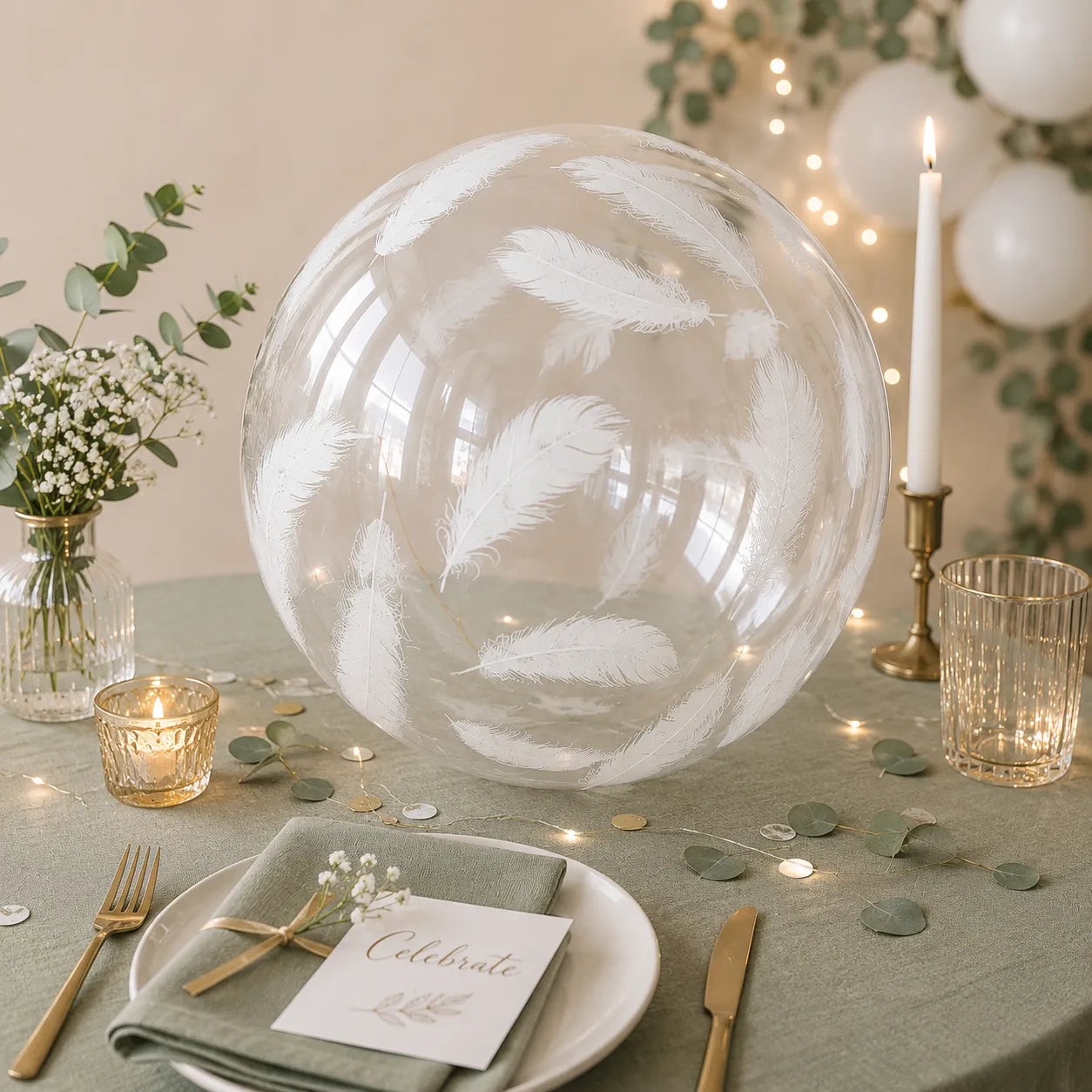 Ballon Géant Transparent Plumes Blanc