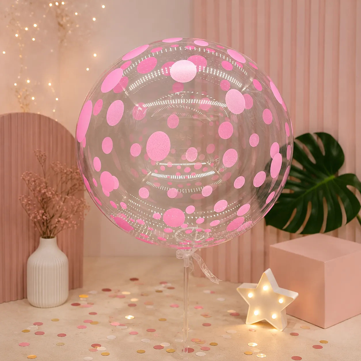 Ballon Géant Transparent à Pois Roses Kawai