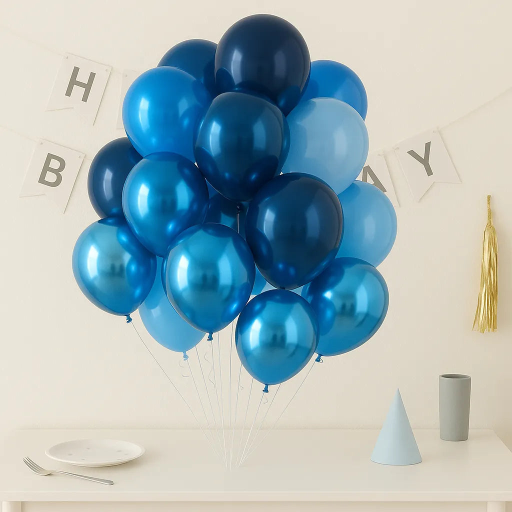 Ballons Anniversaire Métalliques en Latex Bleu