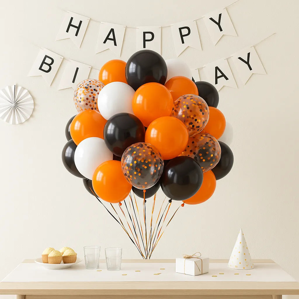 Ballons Anniversaire Oranges et Noirs