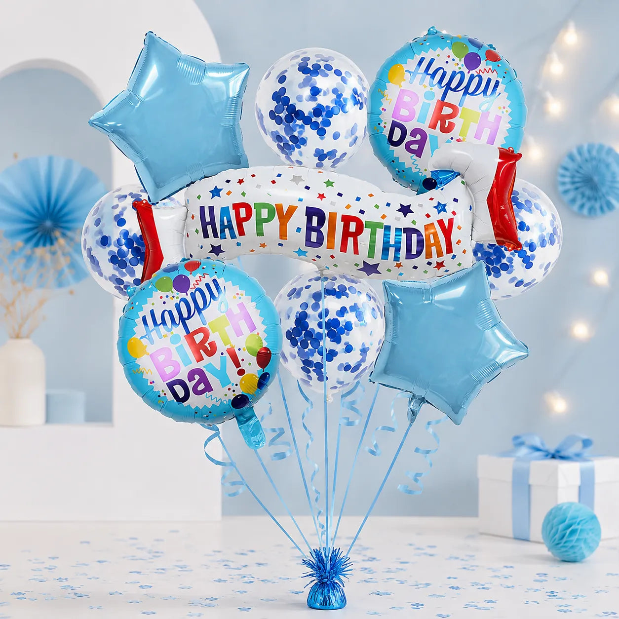 Ballons Gonflables Happy Birthday Bleus Originaux
