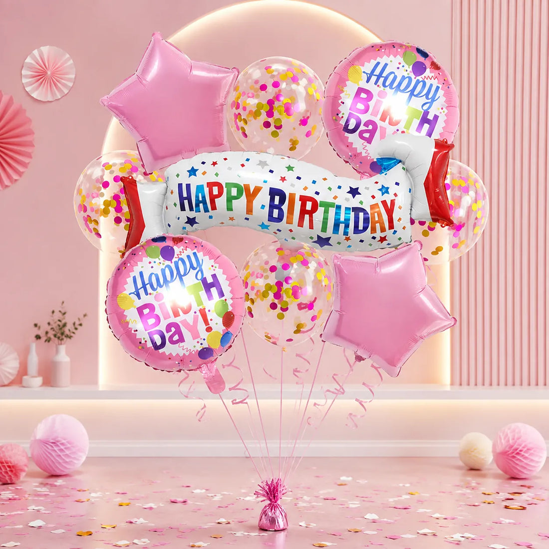 Ballons Gonflables Happy Birthday Roses Pratiques