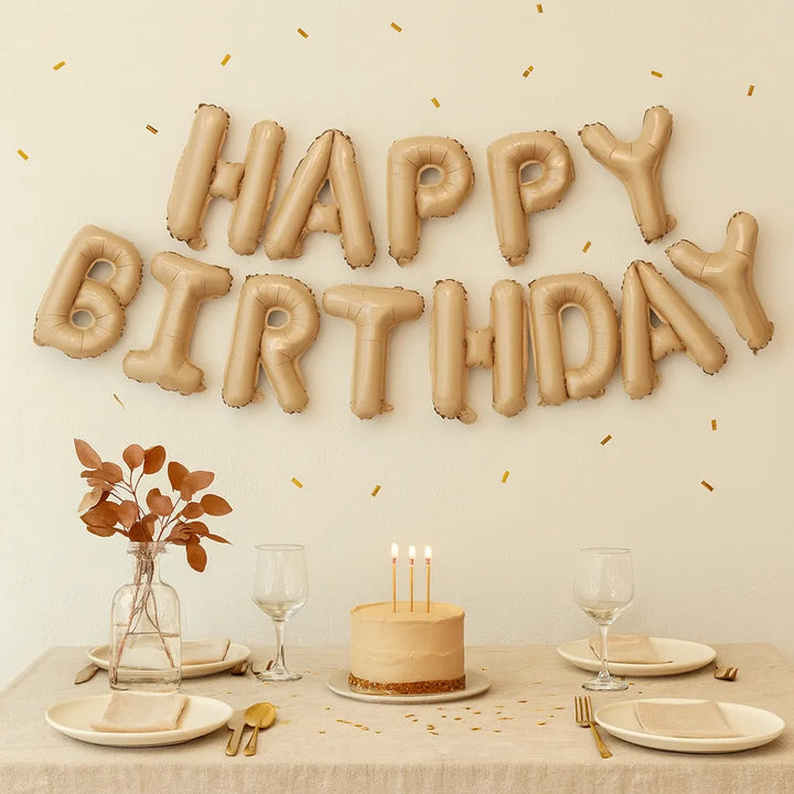 Ballons Happy Birthday Beige Crème 1