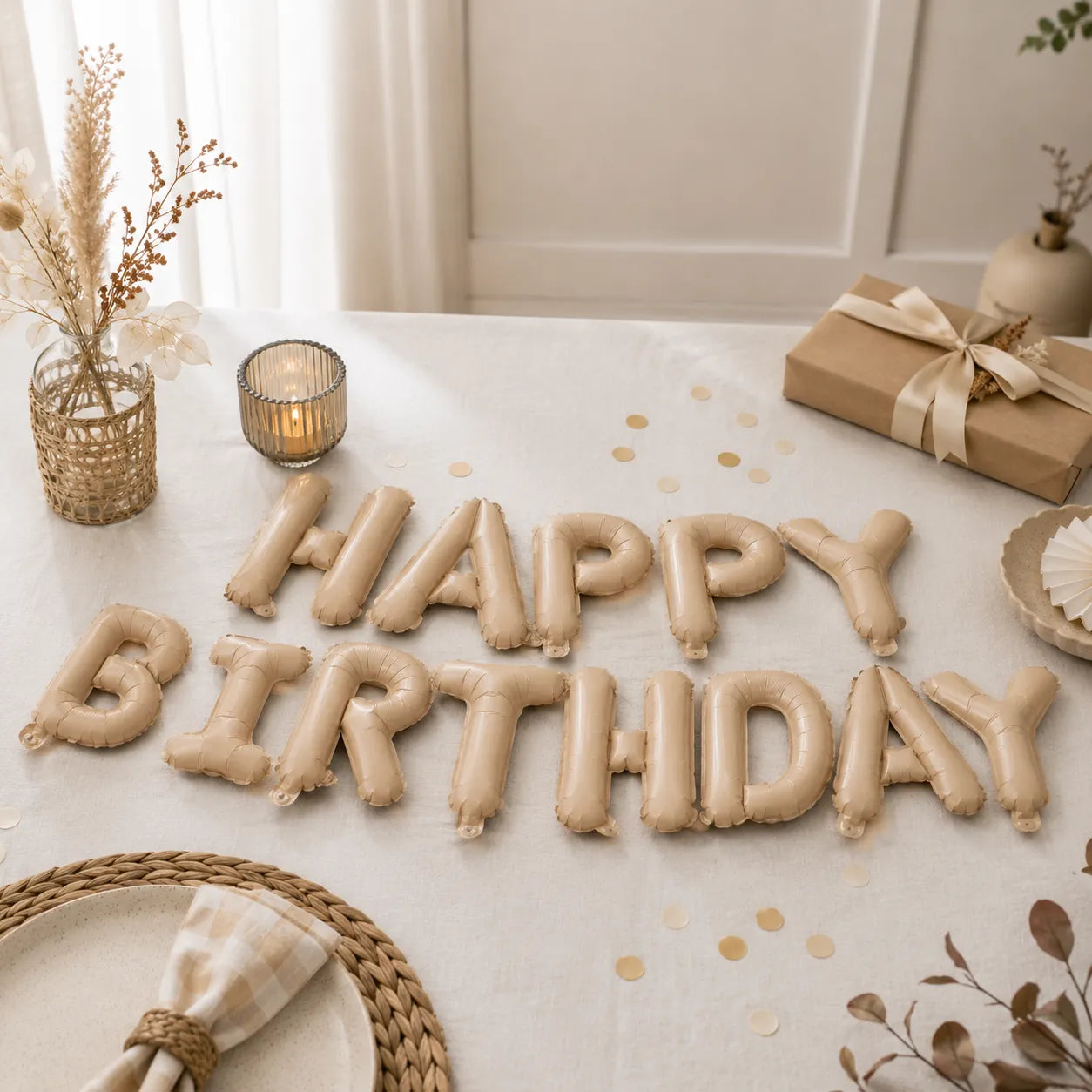 Ballons Happy Birthday Beige Crème Originaux