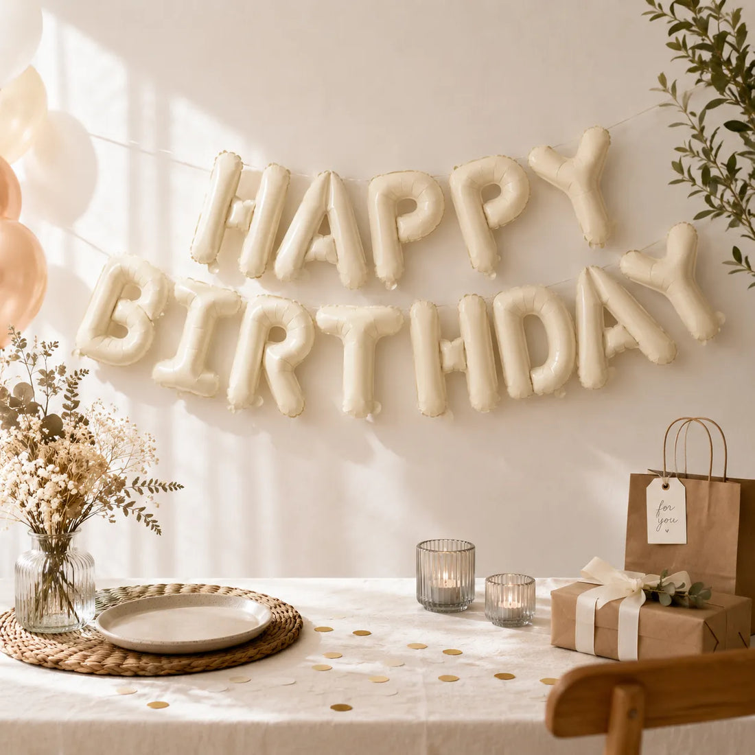 Ballons Happy Birthday Blanc Cassé Originaux