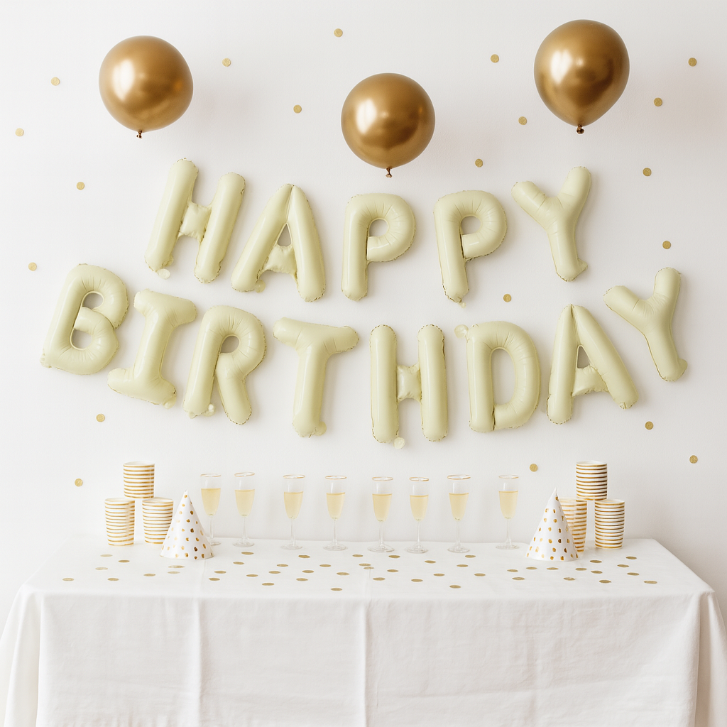 Ballons Happy Birthday Blanc Cassé