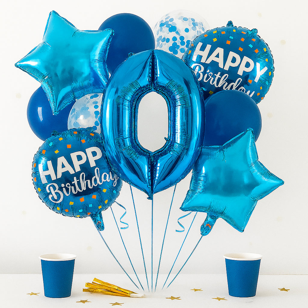 Ballons Happy Birthday Chiffres Bleus