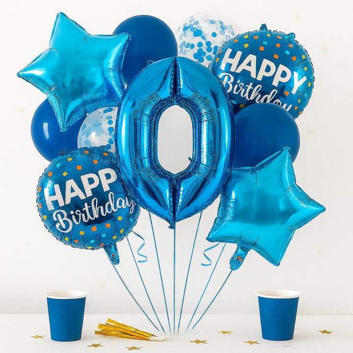 Ballons Happy Birthday Chiffres Bleus