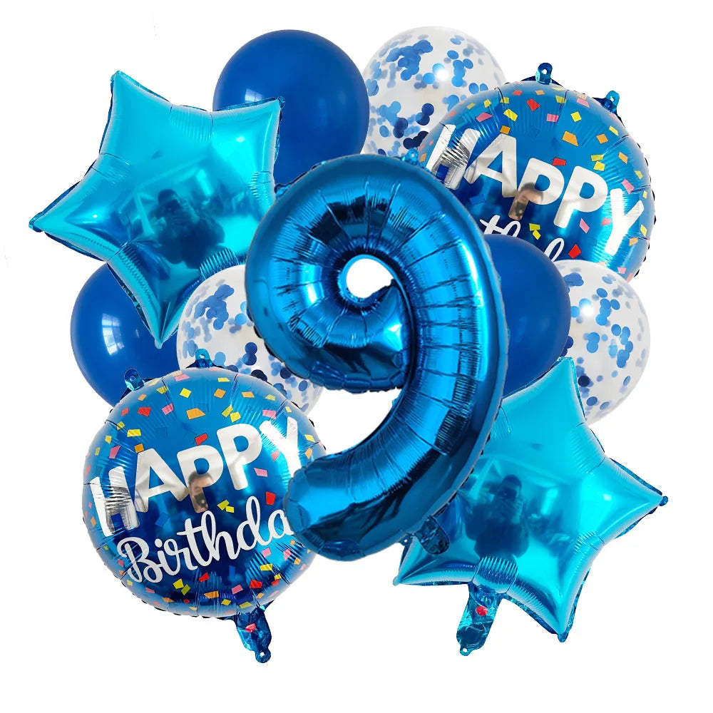 Ballons Happy Birthday Chiffres Bleus Design