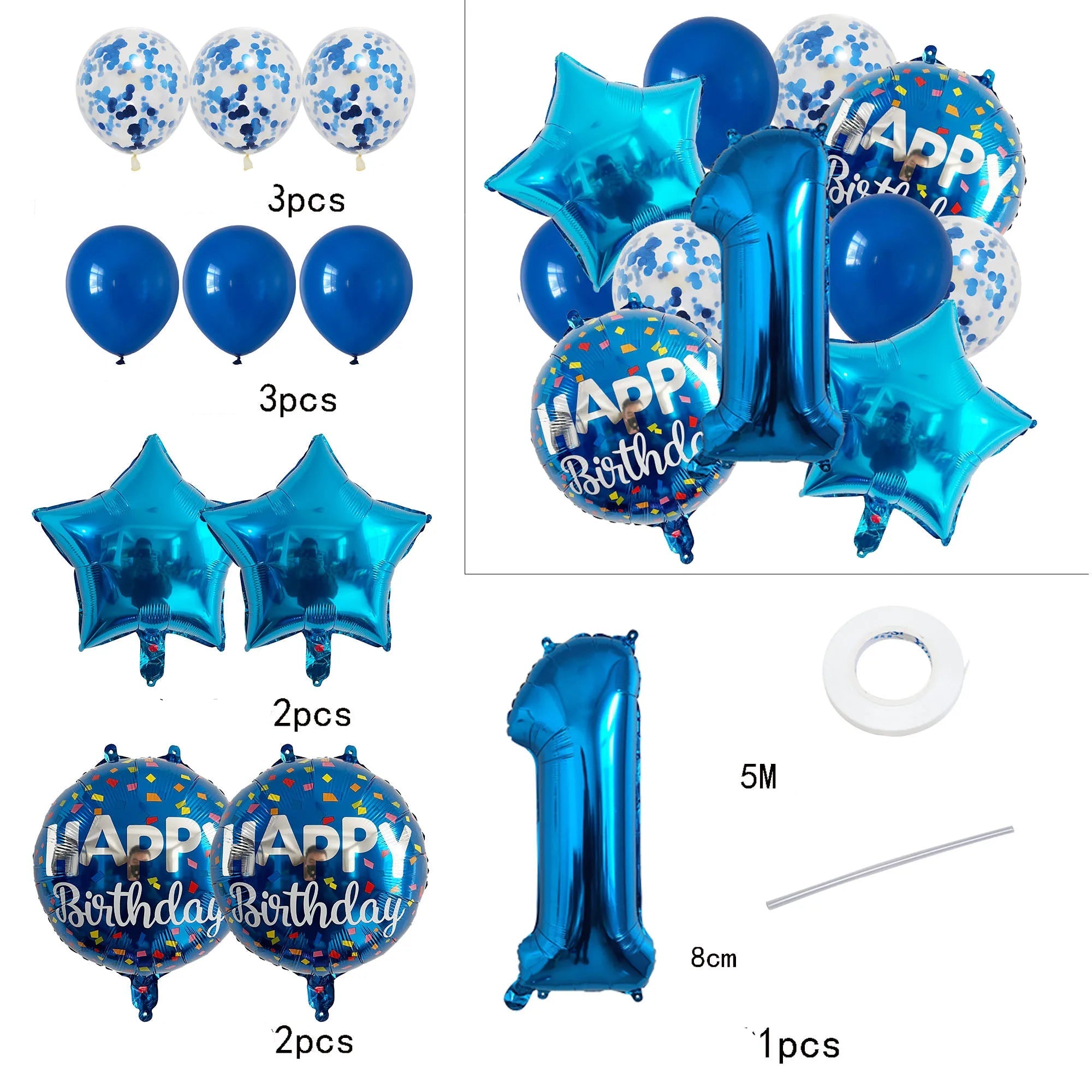 Ballons Happy Birthday Chiffres Bleus Unique