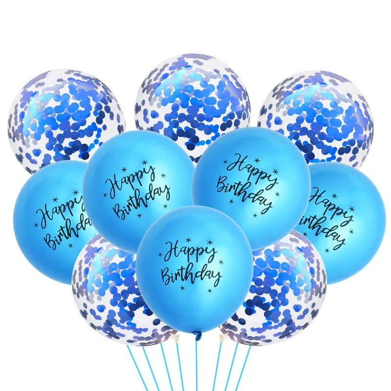 Ballons Happy Birthday à Confettis Bleus Design