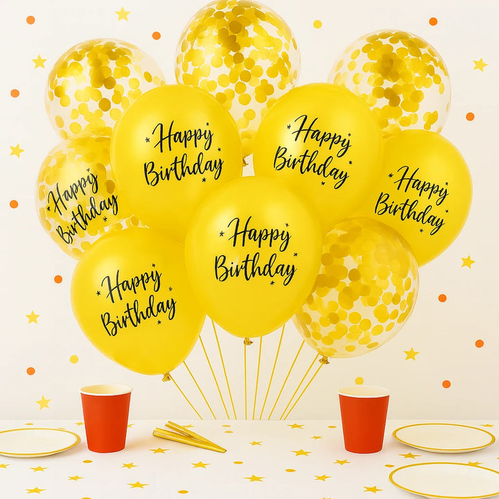 Ballons Happy Birthday à Confettis Dorés