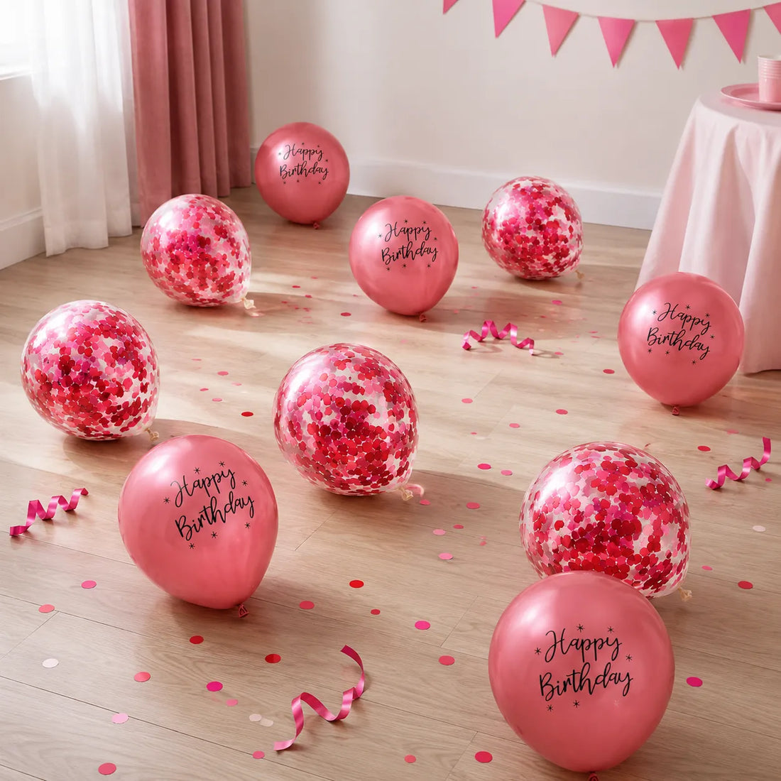 Ballons Happy Birthday à Confettis Rouges Designs
