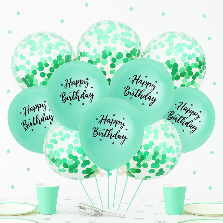 Ballons Happy Birthday à Confettis Verts