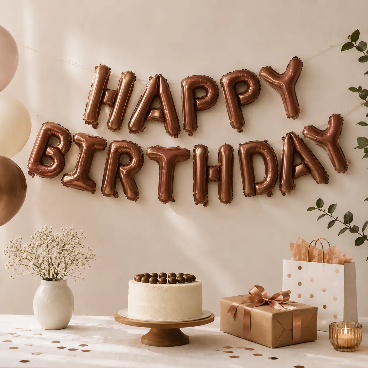 Ballons Happy Birthday Marrons Uniques
