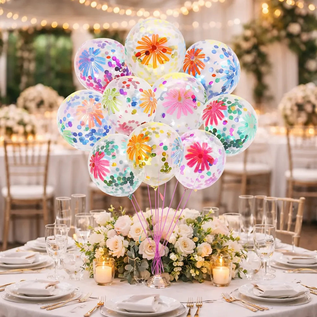Ballons Transparents Fleuris à Confettis