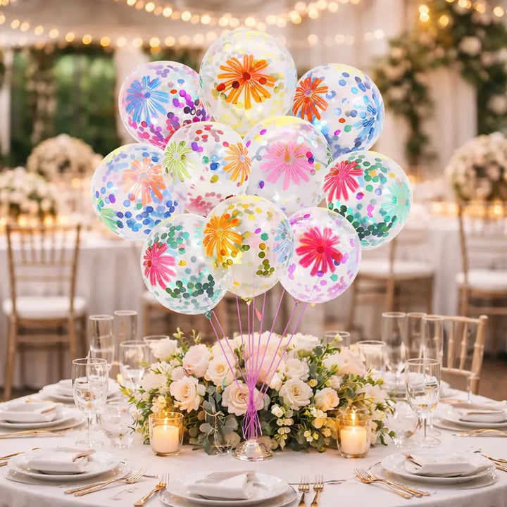 Ballons Transparents Fleuris à Confettis