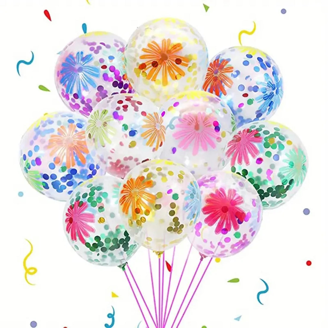 Ballons Transparents Fleuris à Confettis Multicolore