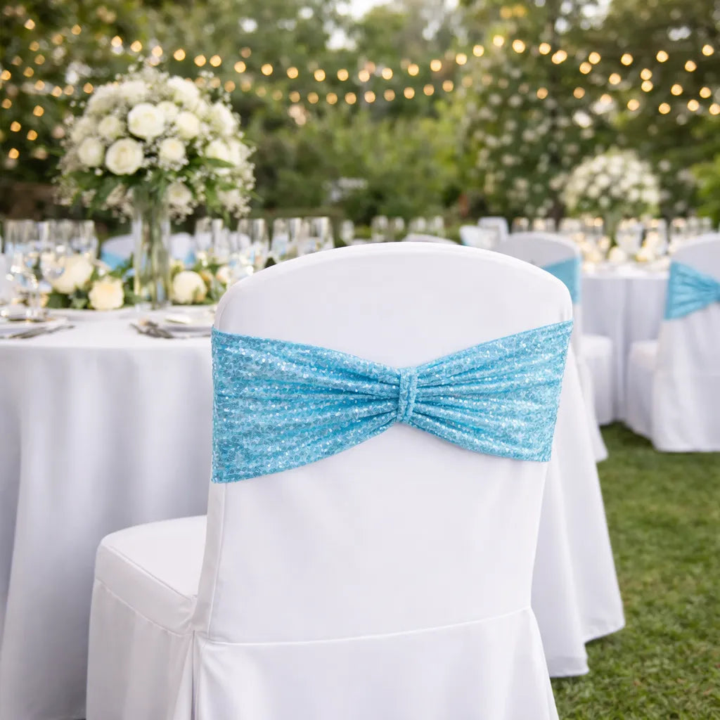 Bandeau de Chaise Bleu Ciel Pailleté