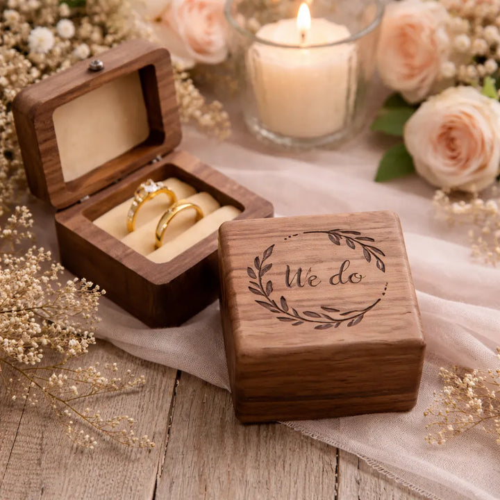 Boîte Alliance Mariage en Bois Elégante