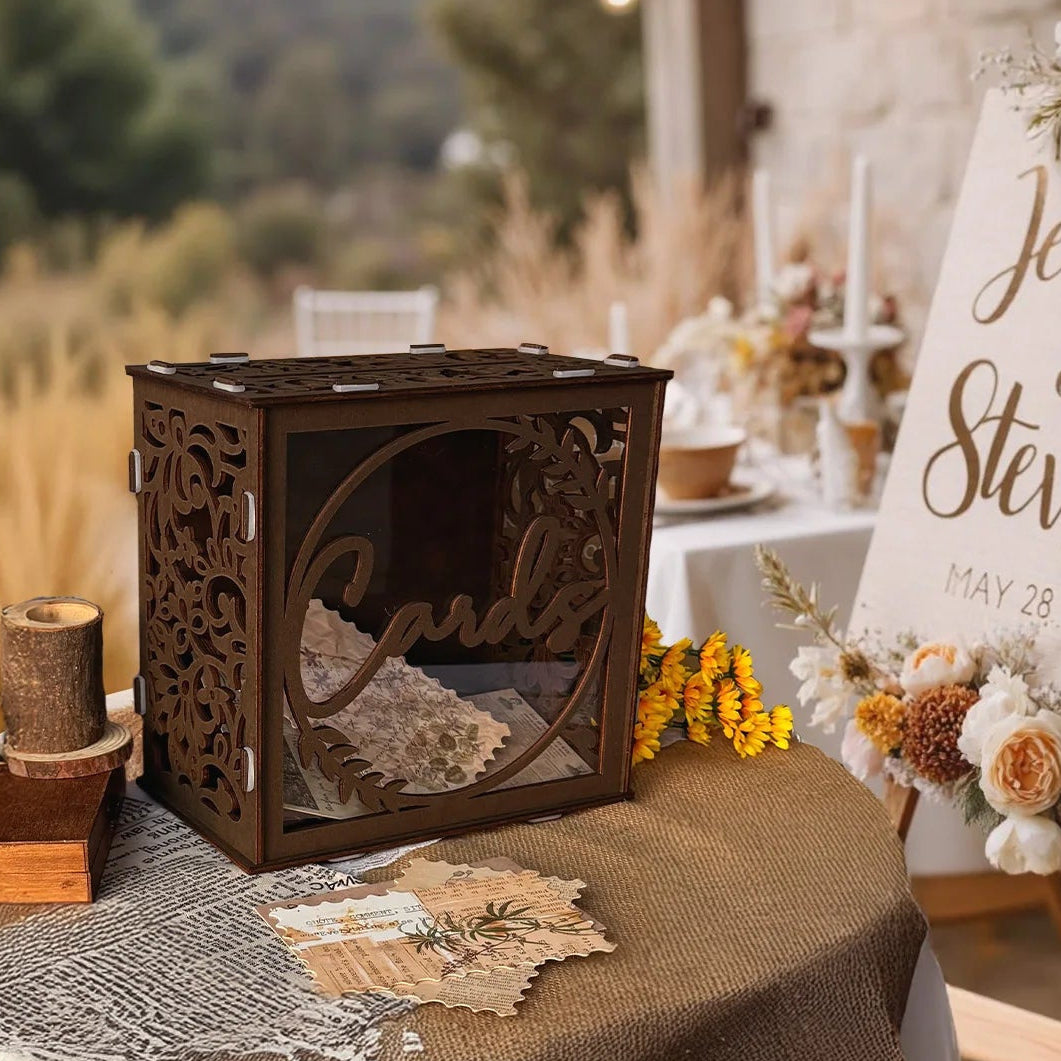 Boîte à Cartes et Enveloppes Mariage Marron