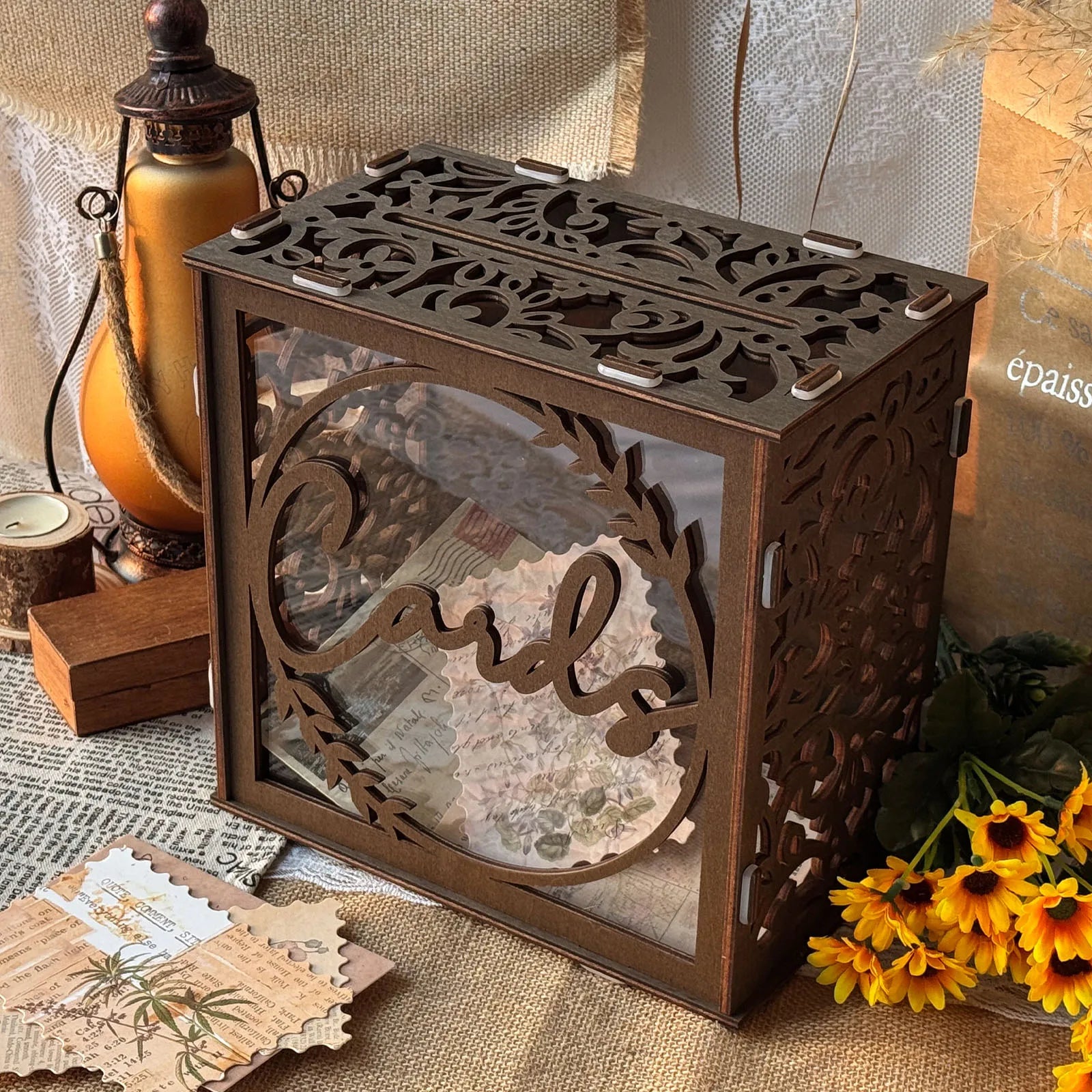 Boîte à Cartes et Enveloppes Mariage Marron Mémorable