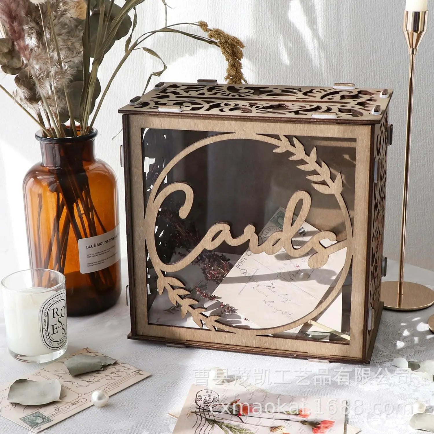 Boîte à Cartes et Enveloppes Mariage Marron Minimaliste