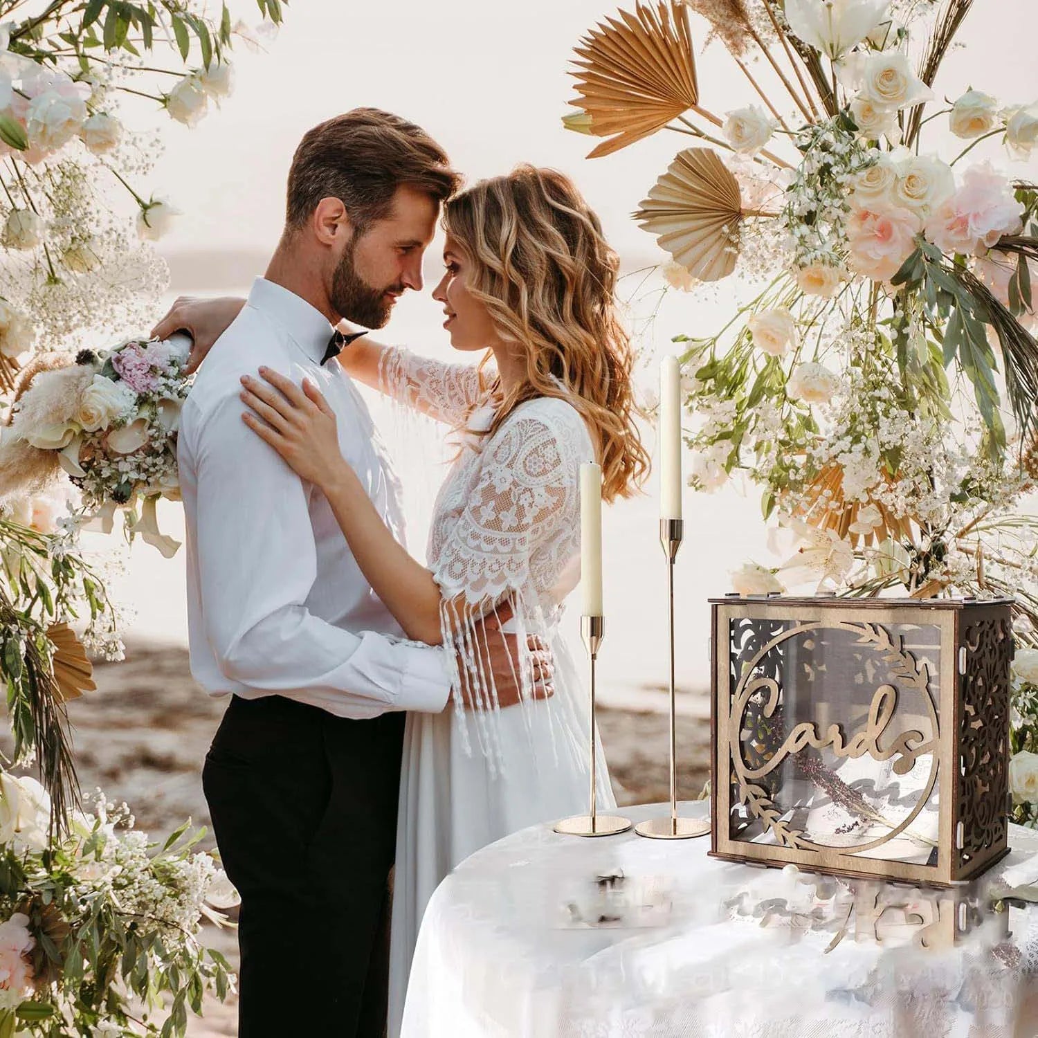 Boîte à Cartes et Enveloppes Mariage Marron Raffiné