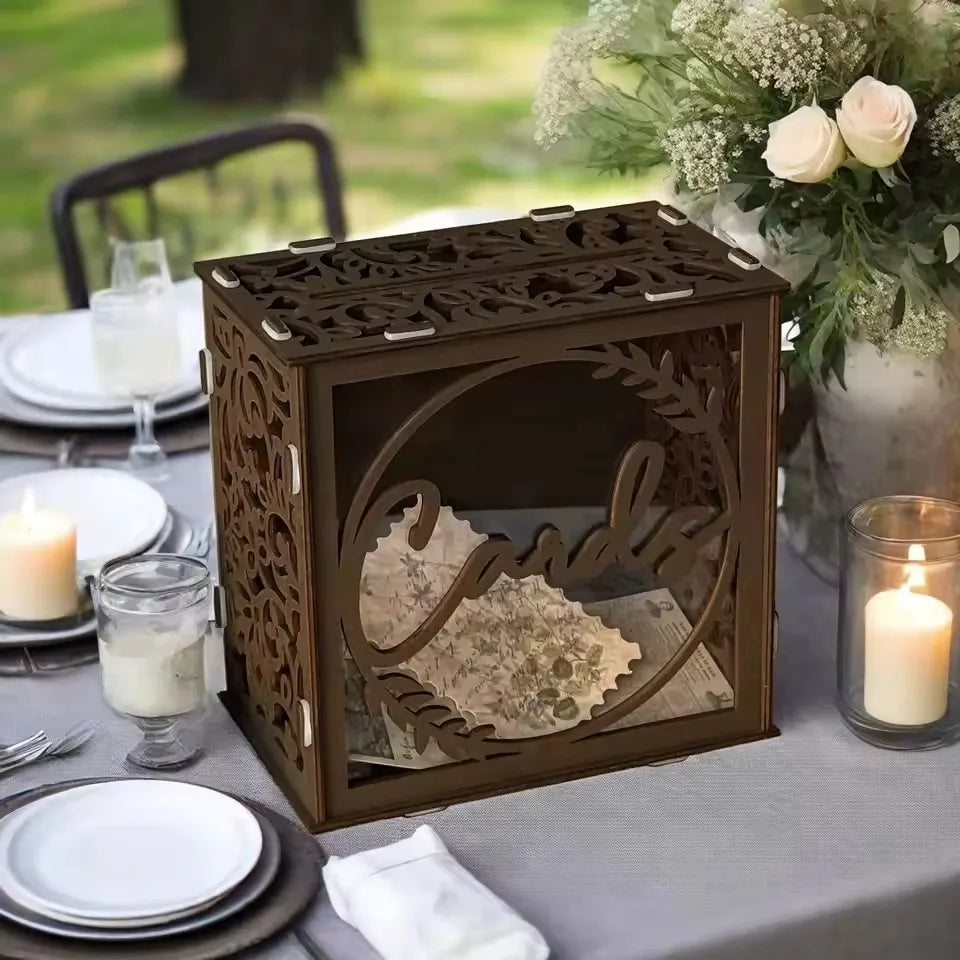 Boîte à Cartes et Enveloppes Mariage Marron Stylé
