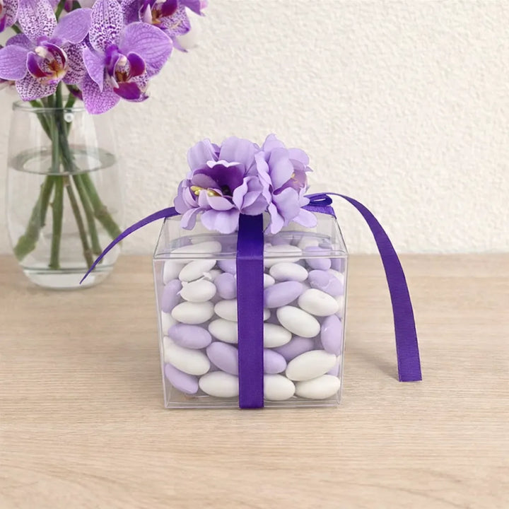 Boîte à Dragées à Fleurs Violettes