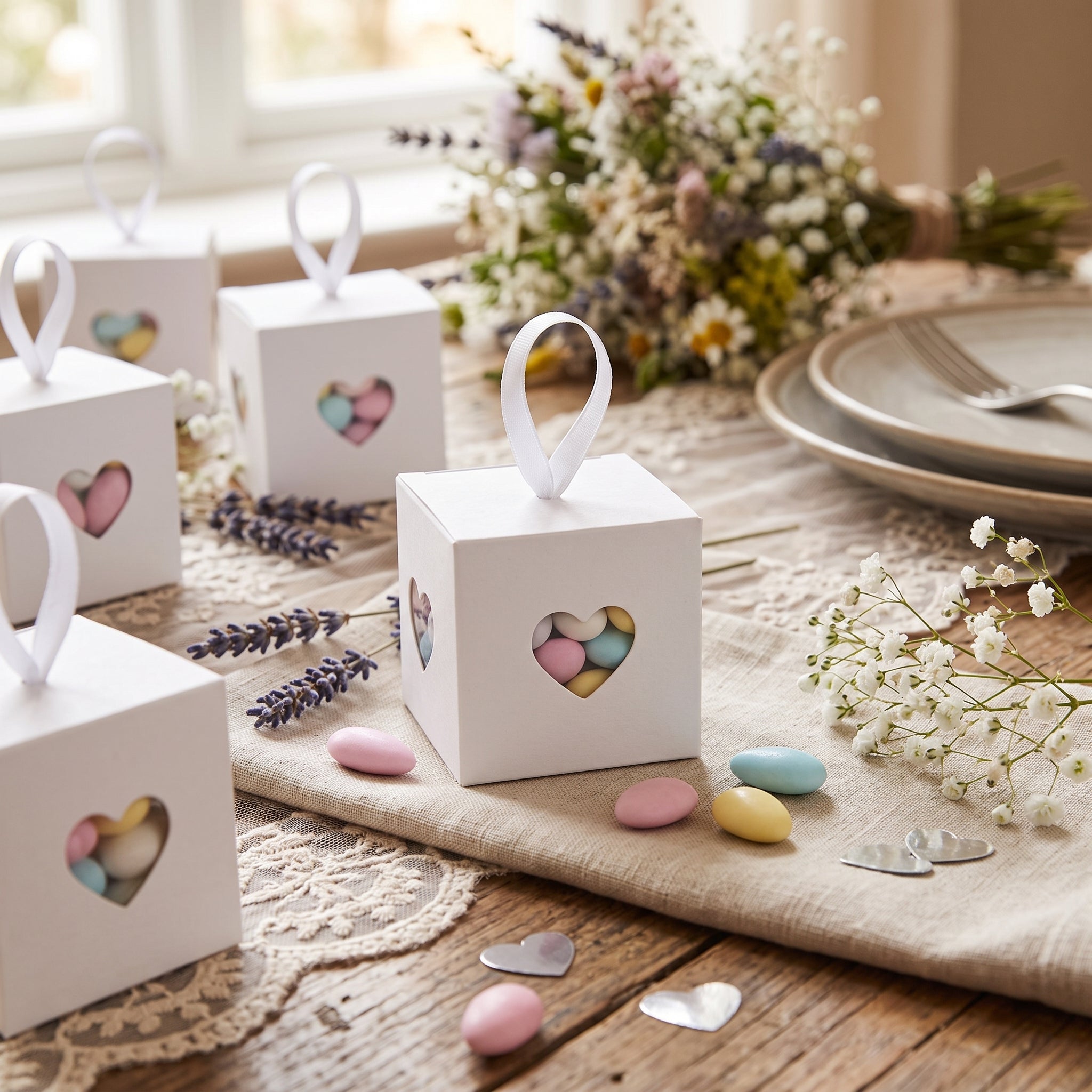 Boîte à Dragées Mariage Blanche Cœur