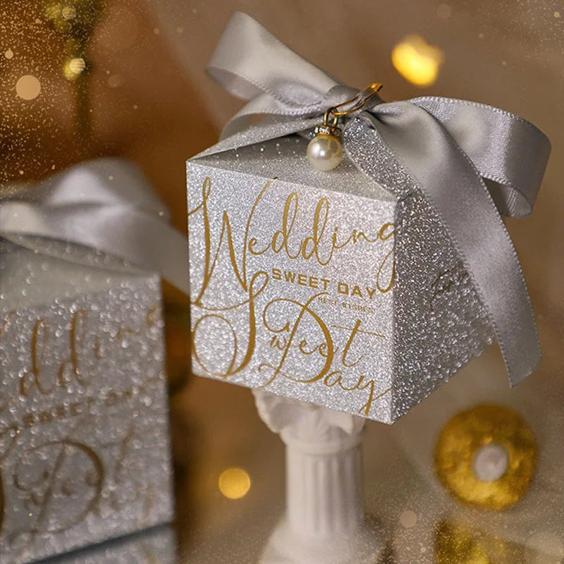Boîte à Dragées Mariage Chic Argentée Durable