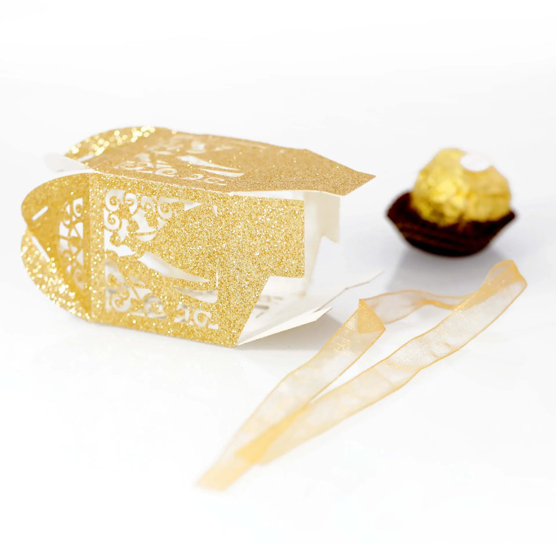 Boîte à Dragées Mariage Dorée Pailletée Epuré