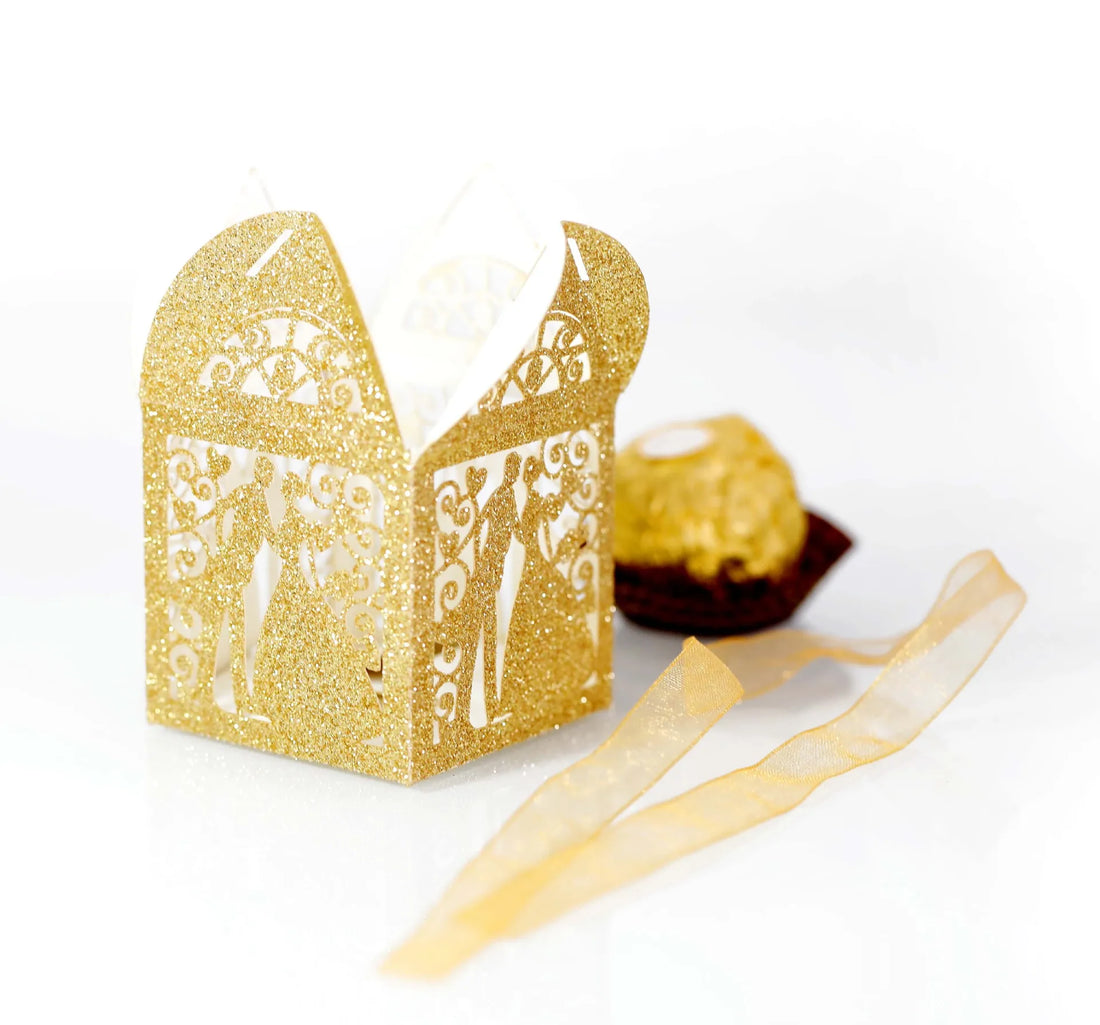 Boîte à Dragées Mariage Dorée Pailletée Minimaliste