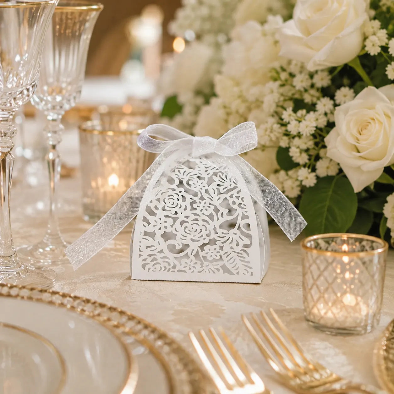Boîte à Dragées Mariage Epuré Fleurie romantique