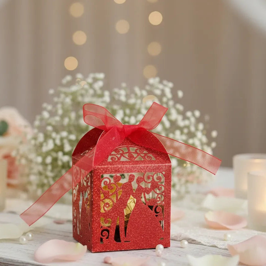 Boîte à Dragées Mariage Rouge Pailletée
