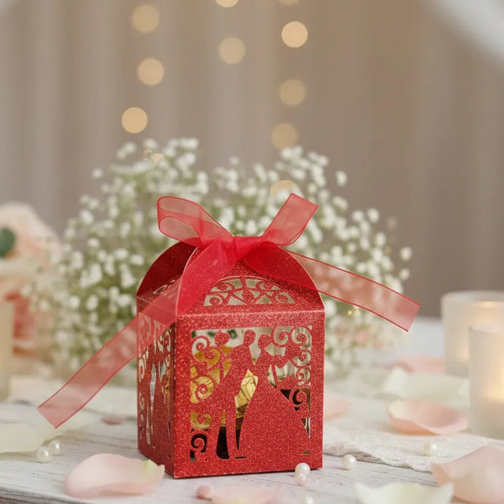 Boîte à Dragées Mariage Rouge Pailletée
