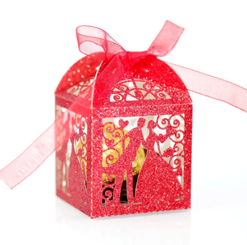 Boîte à Dragées Mariage Rouge Pailletée Chic