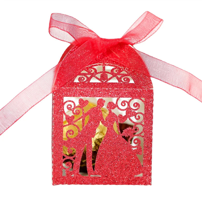 Boîte à Dragées Mariage Rouge Pailletée Elégant
