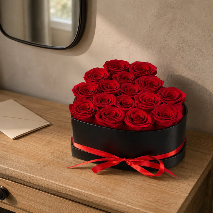 Boîte de Roses Rouges Artificielles Romantique