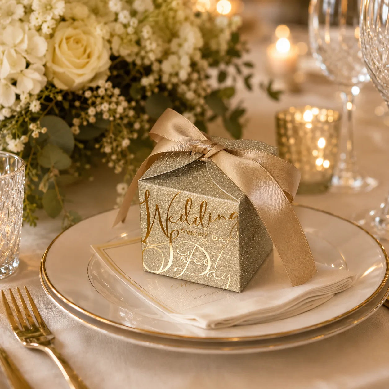Boite à Dragées Mariage Elégante Dorée luxe