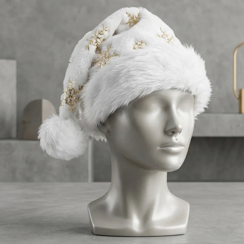 Bonnet de Noël Blanc à Flocons Unique