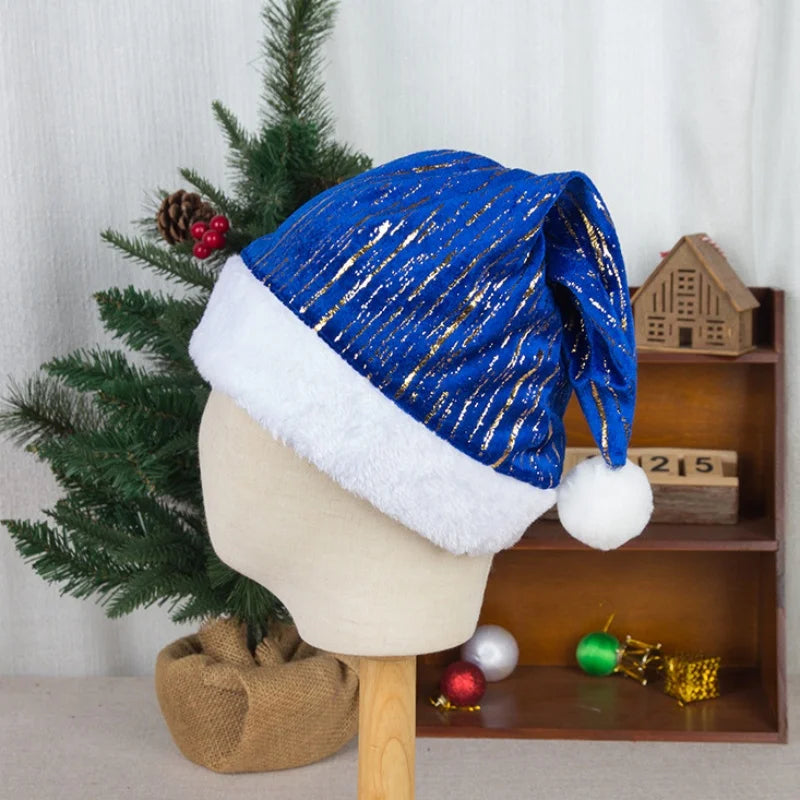 Bonnet de Noël Bleu à Motifs Dorés Design